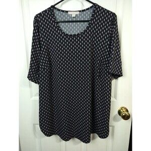Woman Within 18/20 Blouse Black Purple Diamond Polka Dot Business Casual Stretch